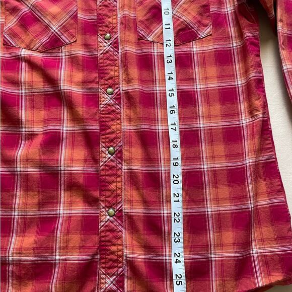 Wrangler Retro Boys Shirt Pearl Snap Red Plaid Western Long Sleeve Size XL - Picture 6 of 9